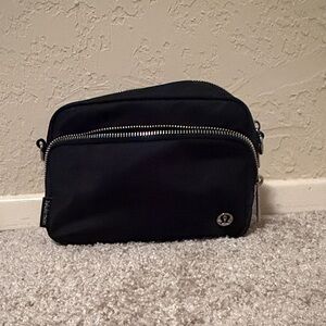 lululemon athletica Black Compact Crossbody Bag with Silver Hardware